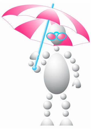 sun protection cartoon - Man in pink sun-glasses with white-pink umbrella. Abstract 3d-human series from balls. Variant of white isolated on white background. A fully editable vector illustration for your design. Stock Photo - Budget Royalty-Free & Subscription, Code: 400-04783443