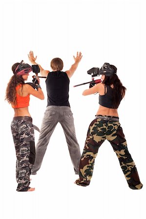 photos warriors long hair - Two paintball girls takes a hostage Stock Photo - Budget Royalty-Free & Subscription, Code: 400-04783847