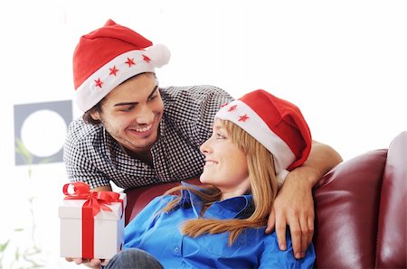 Boy and girl in Christmas on-line shopping on white background Stock Photo - Budget Royalty-Free & Subscription, Code: 400-04783906