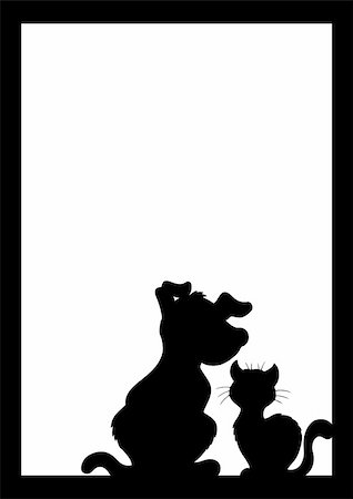 dog and cat cartoon outline - Frame with cat and dog silhouette - vector illustration. Stock Photo - Budget Royalty-Free & Subscription, Code: 400-04783957