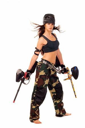 photos warriors long hair - Sexy young girl posing like playing paintball Stock Photo - Budget Royalty-Free & Subscription, Code: 400-04794510