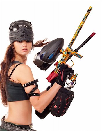 simsearch:400-08041679,k - Sexy young girl posing like playing paintball Foto de stock - Royalty-Free Super Valor e Assinatura, Número: 400-04794513