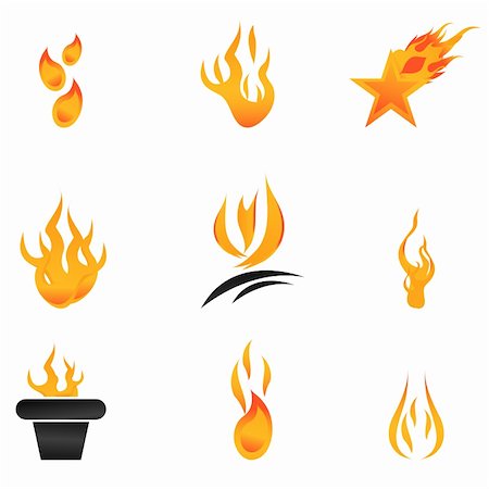 illustration of different shapes of fire on white background Stock Photo - Budget Royalty-Free & Subscription, Code: 400-04794656