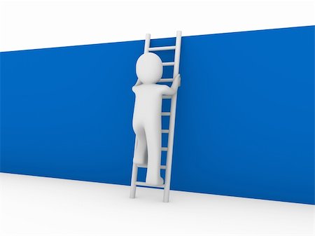 3d human ladder wall success business up blue Stock Photo - Budget Royalty-Free & Subscription, Code: 400-04794702