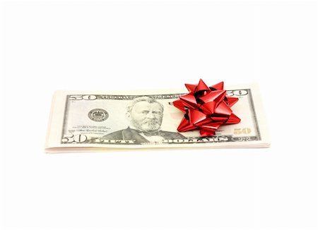 simsearch:400-04717440,k - 50 Dollar with holidays bow isolated on white Stock Photo - Budget Royalty-Free & Subscription, Code: 400-04794719
