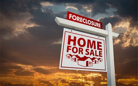 eviction - White Foreclosure Home For Sale Real Estate Sign Over Beautiful Clouds and Sunset Sky. Stock Photo - Budget Royalty-Free & Subscription, Code: 400-04794781