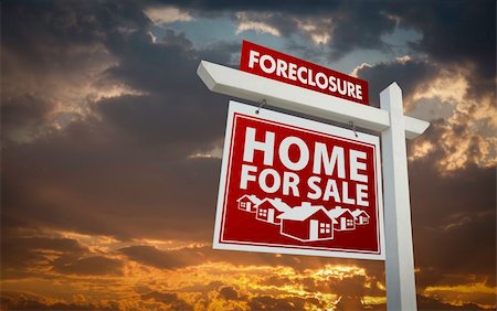 eviction - Red Foreclosure Home For Sale Real Estate Sign Over Beautiful Clouds and Sunset Sky. Stock Photo - Budget Royalty-Free & Subscription, Code: 400-04794783