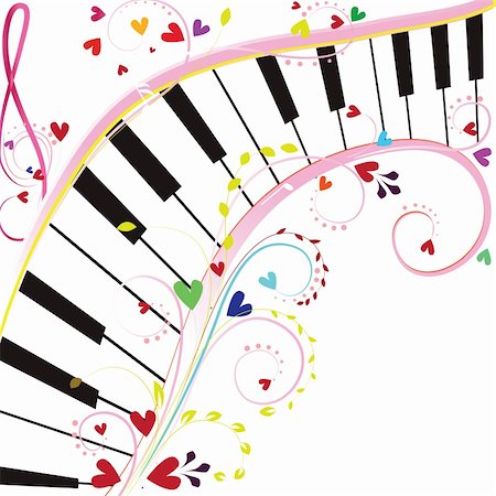 simsearch:400-06329491,k - Piano keyboard on a white background with notes and hearts for Valentine holiday Stock Photo - Budget Royalty-Free & Subscription, Code: 400-04794837