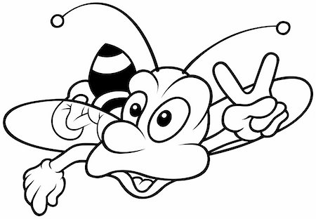 Wasp showing Victory - Black and White Cartoon illustration, Vector Stock Photo - Budget Royalty-Free & Subscription, Code: 400-04795194