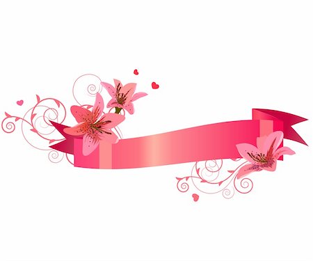 Floral ornate banner with pink lilies isolated on white Stock Photo - Budget Royalty-Free & Subscription, Code: 400-04795889