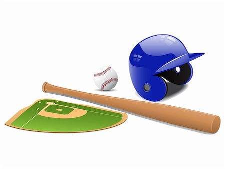 simsearch:400-05089629,k - Baseball elements - bat, ball sport-field and baseball helmet. Vector illustration Photographie de stock - Aubaine LD & Abonnement, Code: 400-04796186