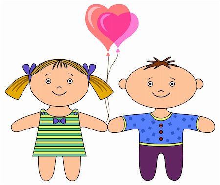 simsearch:400-04813777,k - Toys, ragdolls, boy and girl with valentine heart balloon Fotografie stock - Microstock e Abbonamento, Codice: 400-04796414