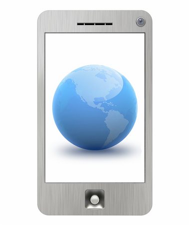 simsearch:400-06429921,k - PDA phone with blue globe.  On white background Stockbilder - Microstock & Abonnement, Bildnummer: 400-04796459