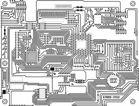 engineering circuit illustration - Vector circuitry - industrial high-tech black and white background Stock Photo - Budget Royalty-Free & Subscription, Code: 400-04796512