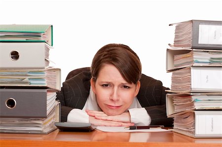 simsearch:400-08551867,k - Woman in office with folder stacks is desperate, stressed and over-worked. Stock Photo - Budget Royalty-Free & Subscription, Code: 400-04796608