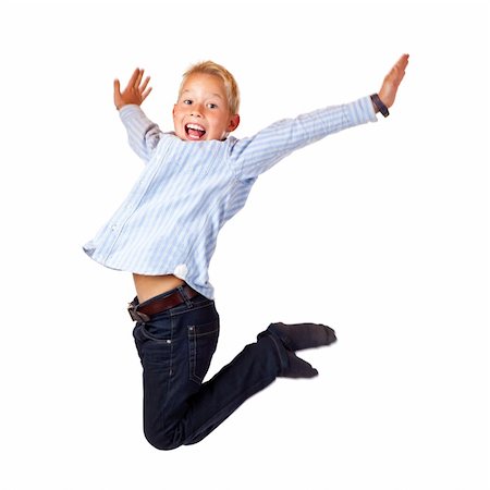 school kid cutout - Happy sportive boy jumps with spread arms in the air. Isolated on white background. Stock Photo - Budget Royalty-Free & Subscription, Code: 400-04796618