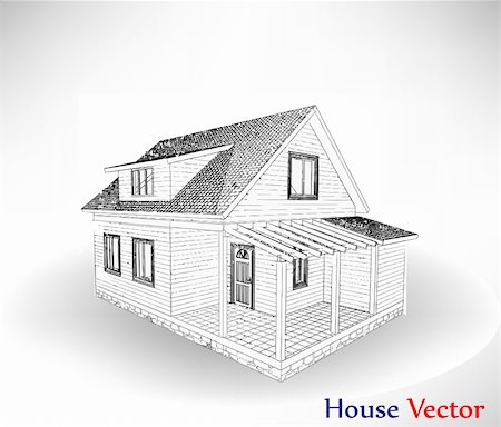 Vector illustration of 3D house in gray scale isolated on white Stock Photo - Budget Royalty-Free & Subscription, Code: 400-04797045