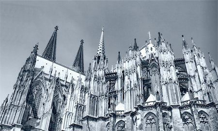 dom cathedral - Koelner Dom, gothic cathedral church in Koeln (Cologne), Germany - high dynamic range HDR - black and white Stock Photo - Budget Royalty-Free & Subscription, Code: 400-04797863