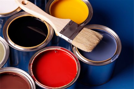 Paint cans, brush and other decoration equipment Stock Photo - Budget Royalty-Free & Subscription, Code: 400-04798617
