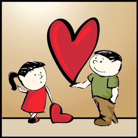 Vector illustration of girl and boy with big heart Stock Photo - Budget Royalty-Free & Subscription, Code: 400-04798678