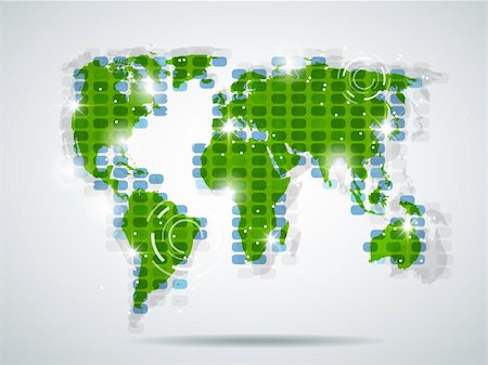 Vector green world map with bright light Stock Photo - Budget Royalty-Free & Subscription, Code: 400-04798701