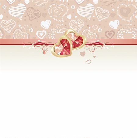 simsearch:400-04798856,k - White greeting card with gems and stylized hearts Fotografie stock - Microstock e Abbonamento, Codice: 400-04798754