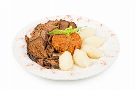 simsearch:400-04855321,k - delicate beef fillet roasted with herbs - thyme, rosemary,clary, with potato and vegetable paste Stock Photo - Budget Royalty-Free & Subscription, Code: 400-04799174