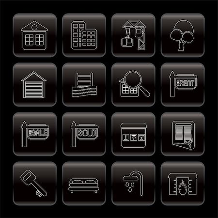 fireplace computer - Line Real Estate Icons - Vector Icon Set Stock Photo - Budget Royalty-Free & Subscription, Code: 400-04799519