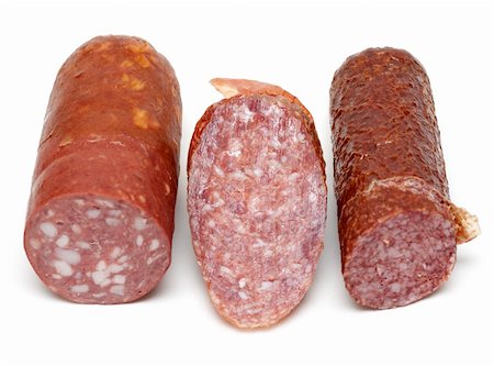 simsearch:400-07713408,k - Three pieces of the sausage on white background Stock Photo - Budget Royalty-Free & Subscription, Code: 400-04799667