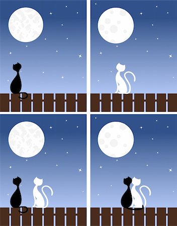 Two enamoured cats sit on a fence. Vector illustration. Stock Photo - Budget Royalty-Free & Subscription, Code: 400-04799785