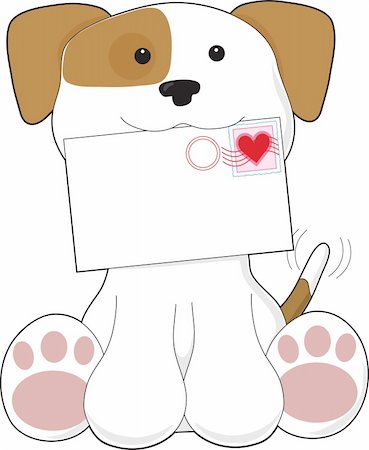 dog ear cartoon - A cute puppy is holding a letter that has a heart stamp in the top right corner Stock Photo - Budget Royalty-Free & Subscription, Code: 400-04799879