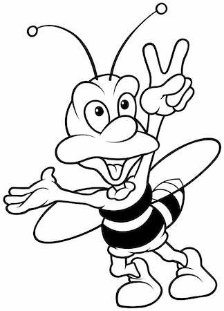 Wasp showing Victory - Black and White Cartoon illustration, Vector Photographie de stock - Aubaine LD & Abonnement, Code: 400-04790037