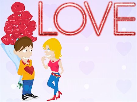 Vector - Young Couple in Love with Flowers. Happy Valentine's Day Card. Photographie de stock - Aubaine LD & Abonnement, Code: 400-04790494
