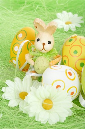 painted happy flowers - bunny and Painted Easter Eggs on green Grass Stock Photo - Budget Royalty-Free & Subscription, Code: 400-04790640