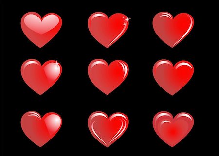 simsearch:400-08963664,k - The collection of red hearts on a black background. Vector illustration Foto de stock - Royalty-Free Super Valor e Assinatura, Número: 400-04790736