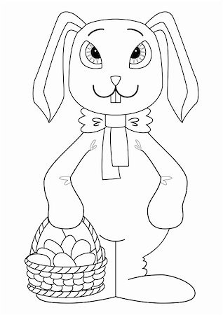 simsearch:400-04752168,k - Holiday cartoon, rabbit bunny with a basket of Easter eggs, contour Stock Photo - Budget Royalty-Free & Subscription, Code: 400-04790782