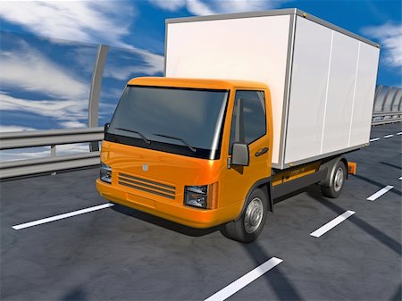 simsearch:400-06069419,k - 3d Illustration of small truck on the road Stock Photo - Budget Royalty-Free & Subscription, Code: 400-04790967