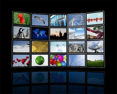 3D Video wall made of flat tv screens, isolated on black. Stock Photo - Budget Royalty-Free & Subscription, Code: 400-04791153