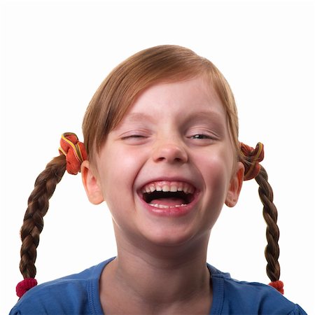 Funny smiling little girl portrait isolated over white background Fotografie stock - Microstock e Abbonamento, Codice: 400-04791700