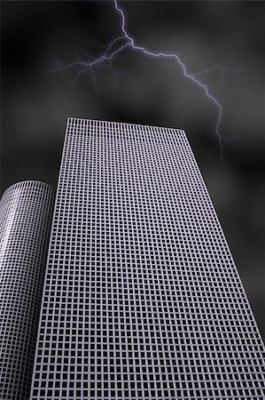 rainy window with night lights - skyscraper under the lightning of the storm Stock Photo - Budget Royalty-Free & Subscription, Code: 400-04791992