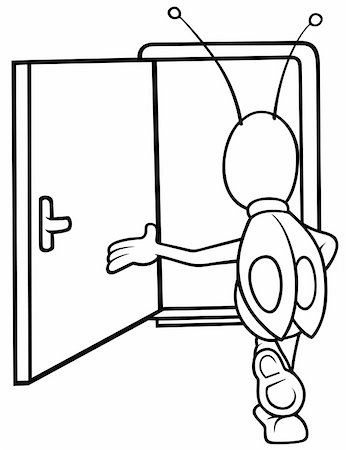 Bug and Open Door - Black and White Cartoon illustration, Vector Stock Photo - Budget Royalty-Free & Subscription, Code: 400-04792051