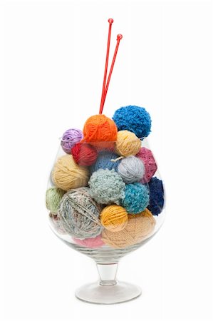 simsearch:400-05267365,k - Glass with ball of the threads and spokes for knitting Stock Photo - Budget Royalty-Free & Subscription, Code: 400-04792116