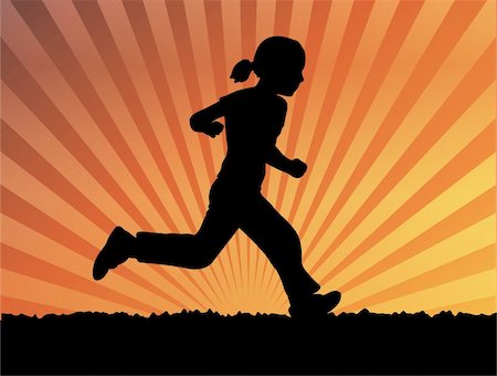 silhouette of little girl running - vector Fotografie stock - Microstock e Abbonamento, Codice: 400-04792281