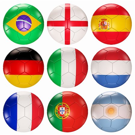 simsearch:400-07338591,k - Soccer balls flags of top ranked countries 3d render Fotografie stock - Microstock e Abbonamento, Codice: 400-04792558