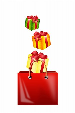 ruslan5838 (artist) - Illustration of falling gifts in a bag for purchases on a white background Stock Photo - Budget Royalty-Free & Subscription, Code: 400-04793307