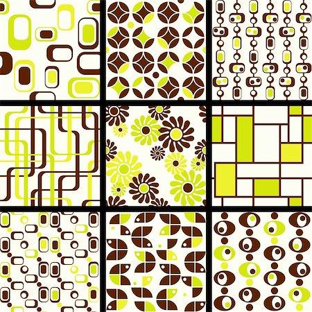 simsearch:400-08042225,k - Nine 1960's mod seamless patterns. The tiles can be combined seamlessly. Graphics are grouped and in several layers for easy editing. The file can be scaled to any size. Stock Photo - Budget Royalty-Free & Subscription, Code: 400-04793397