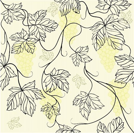 simsearch:400-08336301,k - Seamless Wallpaper with floral ornament with leafs and grapes for vintage design, Vector retro background Fotografie stock - Microstock e Abbonamento, Codice: 400-04793438