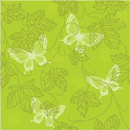 simsearch:400-08336301,k - Seamless Wallpaper with floral ornament with leafs and butterfly for vintage design, Vector retro background Photographie de stock - Aubaine LD & Abonnement, Code: 400-04793439