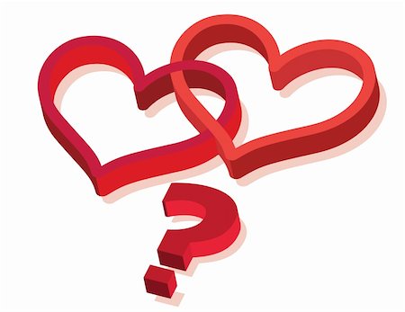 two hearts with question mark sign as real love metaphor - vector illustration Fotografie stock - Microstock e Abbonamento, Codice: 400-04793745