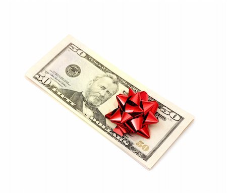 simsearch:400-04717440,k - 50 Dollar with holidays bow isolated on white Stock Photo - Budget Royalty-Free & Subscription, Code: 400-04793828